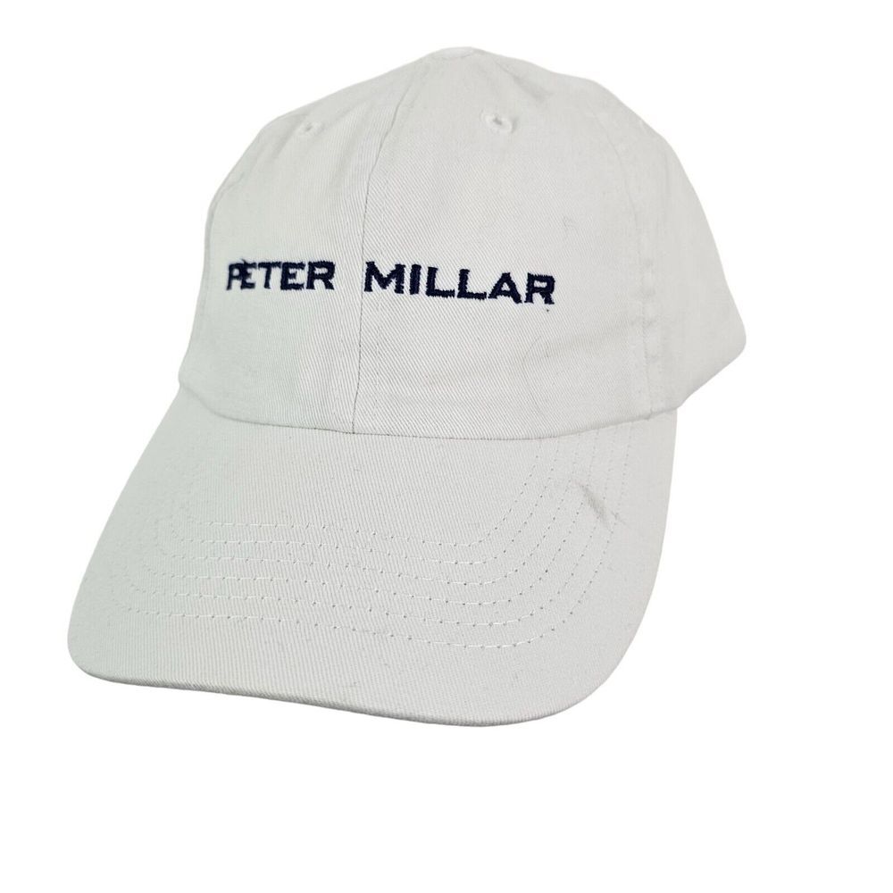 Peter Millar Mens Cotton Golf Hat Adjustable White Strapback‎